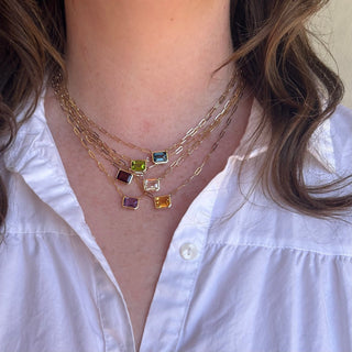 Bezel Set Gemstone Paper Clip Necklace   Lindsey Leigh Jewelry
