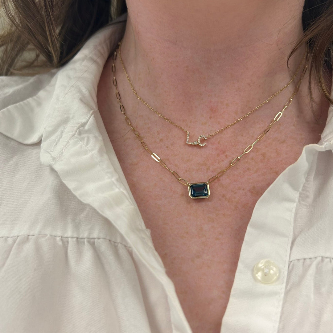 Bezel Set Gemstone Paper Clip Necklace - Lindsey Leigh Jewelry