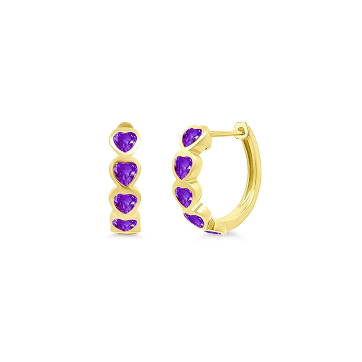 Bezel Set Heart Gemstone Huggies - Lindsey Leigh Jewelry