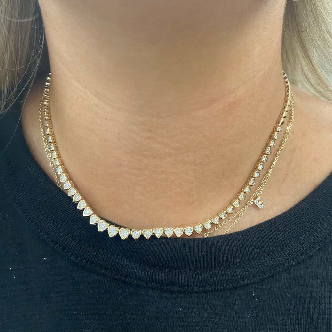 Bezel Set Heart Tennis Necklace - Lindsey Leigh Jewelry