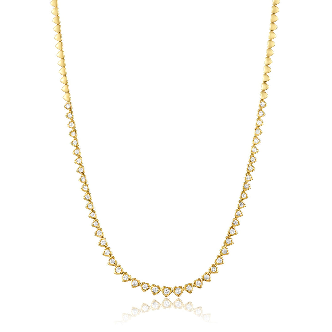 Bezel Set Heart Tennis Necklace - Lindsey Leigh Jewelry