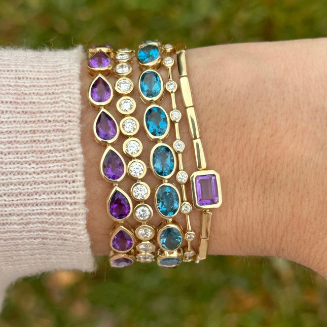 Bezel Set Oval Gemstone Tennis Bracelet  Lindsey Leigh Jewelry.