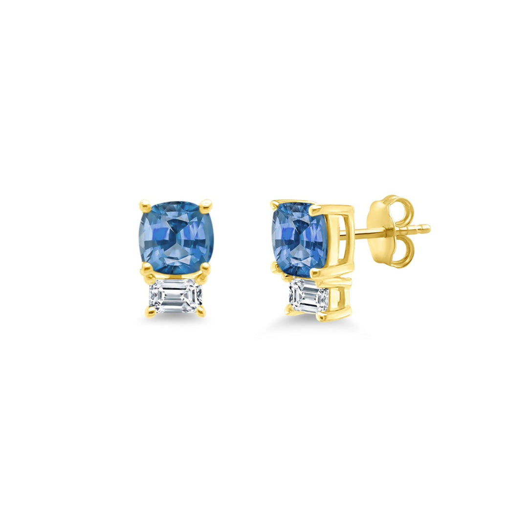 Blue Sapphire & Diamond Studs - Lindsey Leigh Jewelry
