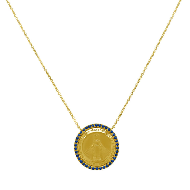 Blue Sapphire Halo Miraculous Medal - Lindsey Leigh Jewelry