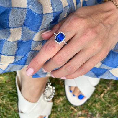 Blue Sapphire Halo Ring - Lindsey Leigh Jewelry