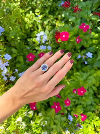 Blue Sapphire Halo Ring  Lindsey Leigh Jewelry.
