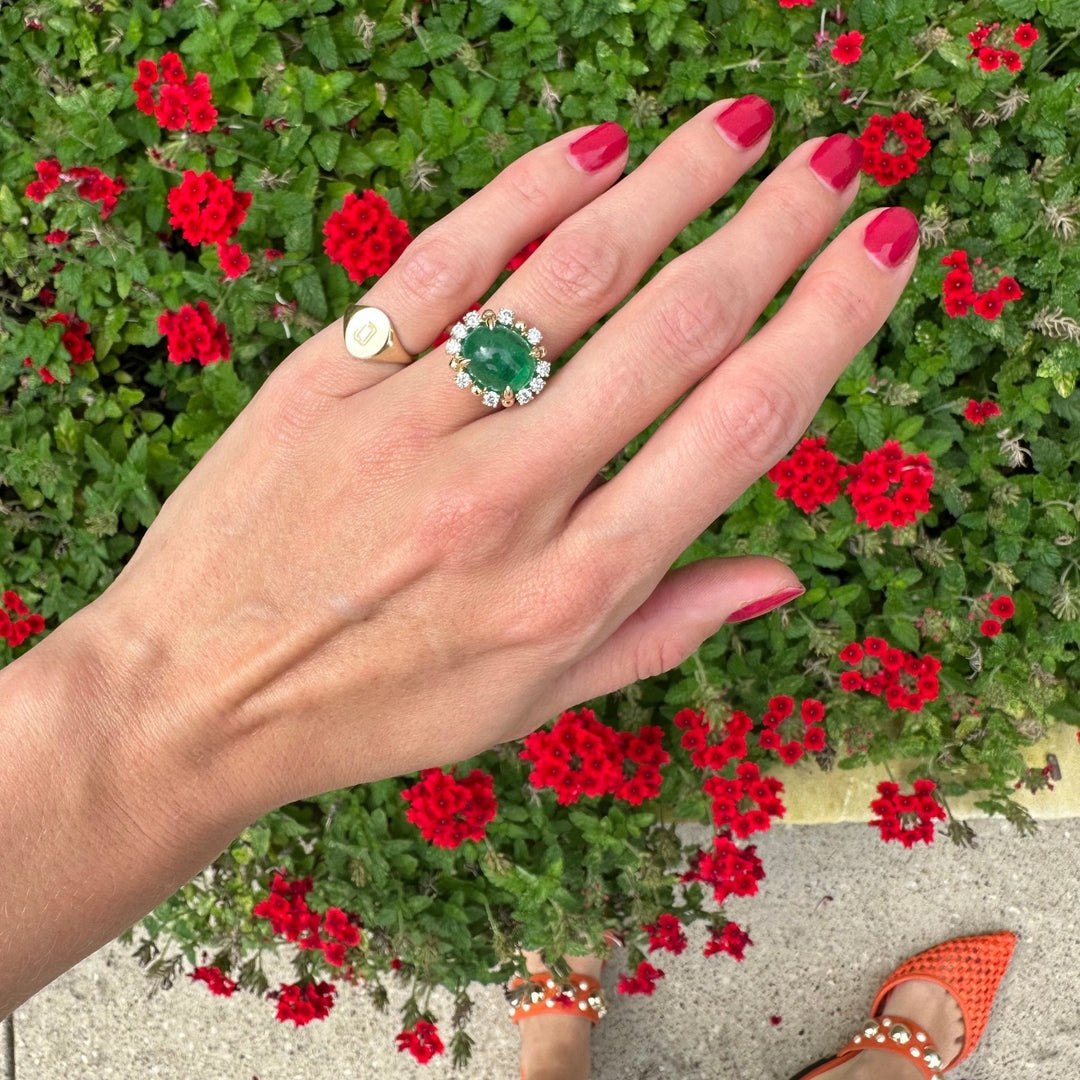Cabochon Gemstone & Diamond Halo Ring - Lindsey Leigh Jewelry