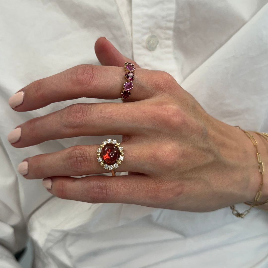 Cabochon Pink Tourmaline & Diamond Halo Ring - Lindsey Leigh Jewelry