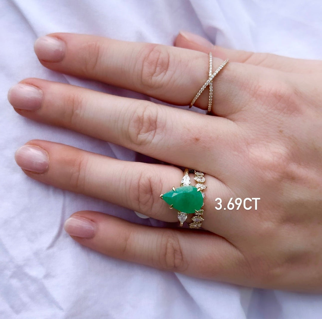 Colombian Emerald Triple Pear Ring - Lindsey Leigh Jewelry