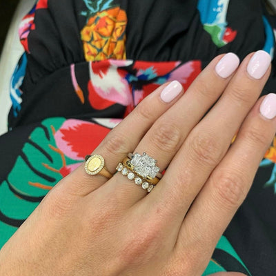 Cushion Cut Diamond Ring with Side Trapezoids - Lindsey Leigh Jewelry
