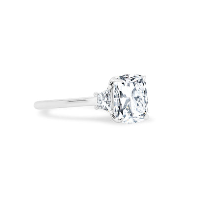 Cushion Cut Diamond Ring with Side Trapezoids - Lindsey Leigh Jewelry