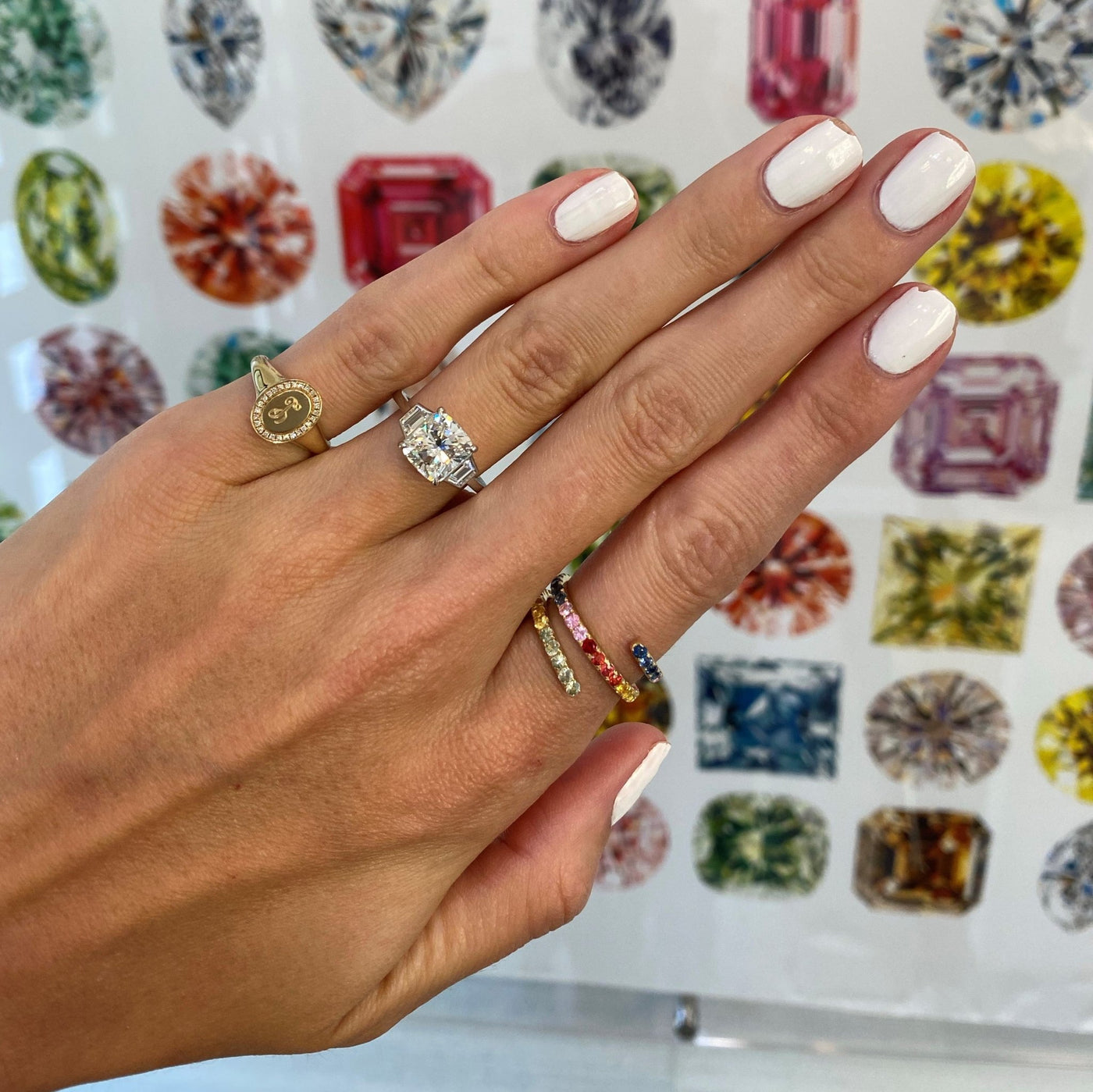 Cushion Cut Diamond Ring with Side Trapezoids - Lindsey Leigh Jewelry
