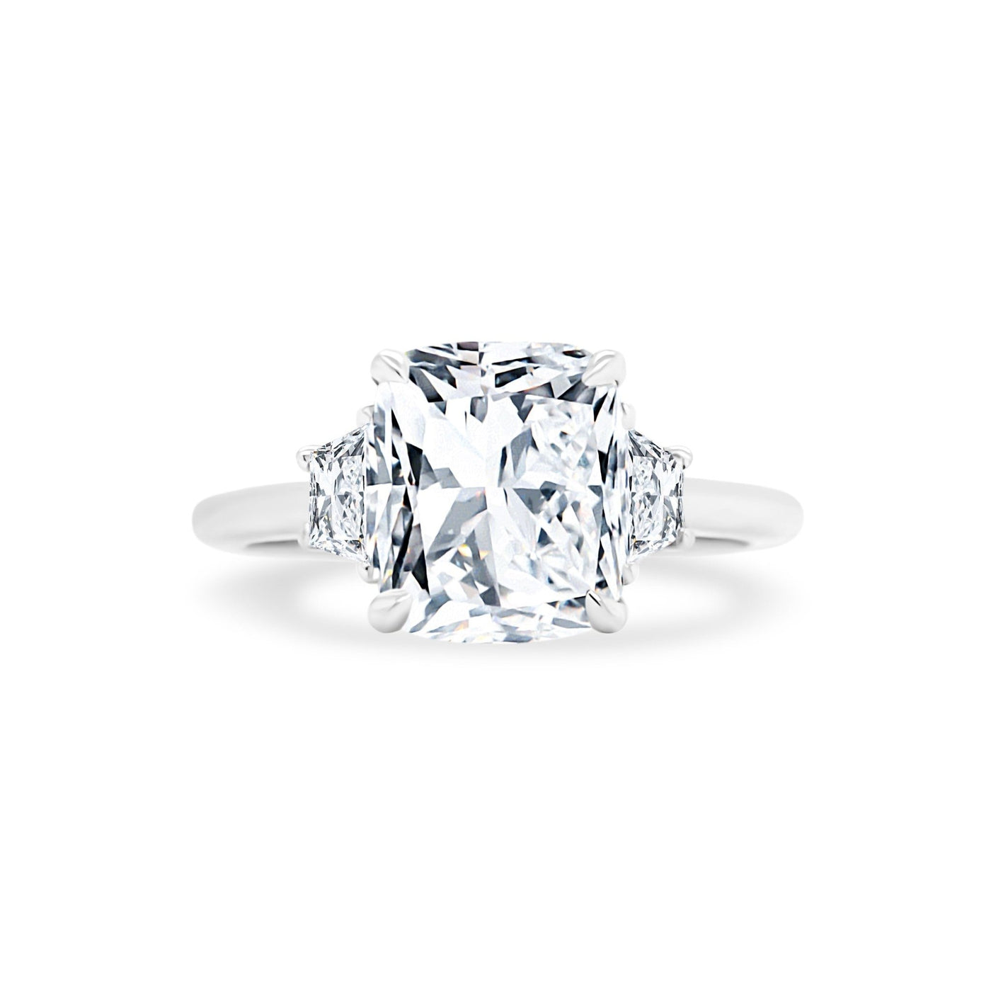 Cushion Cut Diamond Ring with Side Trapezoids - Lindsey Leigh Jewelry