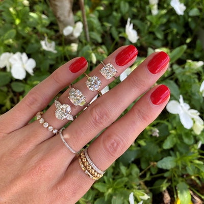 Cushion Cut Diamond Ring with Side Trapezoids - Lindsey Leigh Jewelry