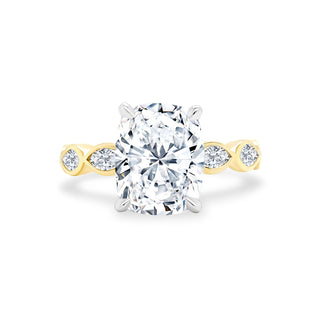 Cushion Cut Diamond with Marquise Bezel Band  Lindsey Leigh Jewelry.
