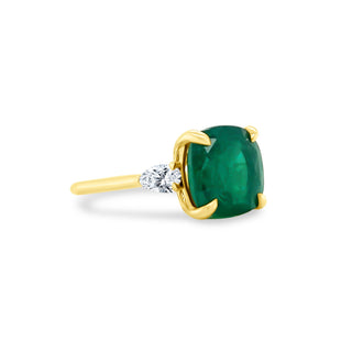 Cushion Cut Emerald with Pear Cut Diamond Side Stones  Lindsey Leigh Jewelry.
