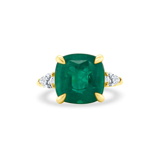 Cushion Cut Emerald with Pear Cut Diamond Side Stones  Lindsey Leigh Jewelry.
