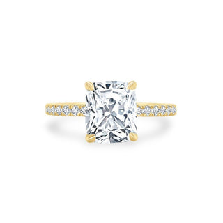 Cushion Cut Solitaire on Diamond Band  Lindsey Leigh Jewelry.
