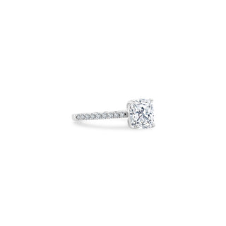 Cushion Cut Solitaire on Diamond Band  Lindsey Leigh Jewelry.
