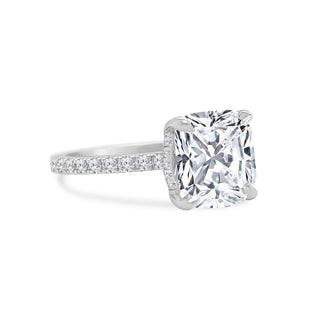 Cushion Cut Solitaire on Diamond Band  Lindsey Leigh Jewelry.
