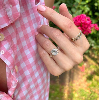 Cushion Cut Diamond with Marquise Bezel Band  Lindsey Leigh Jewelry.
