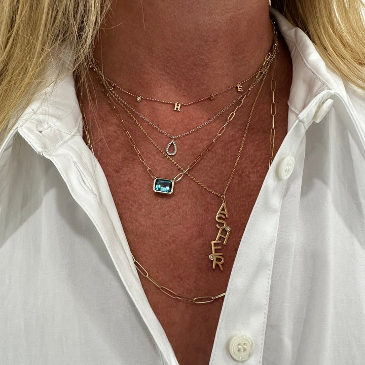 Dangle Initial & Diamond Bezel Necklace - Lindsey Leigh Jewelry