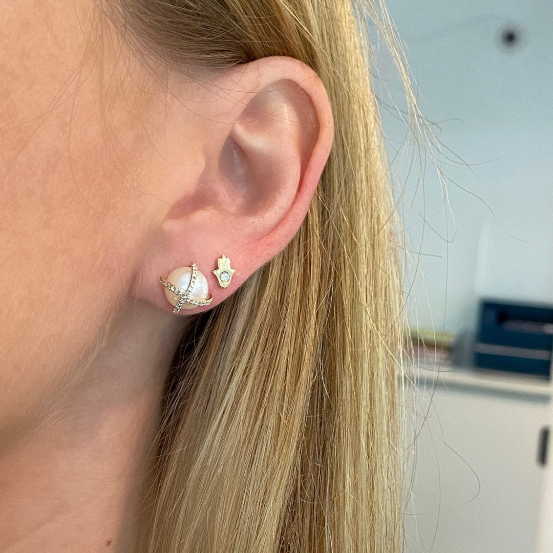 Diamond and Pearl "X" Earrings - Lindsey Leigh Jewelry