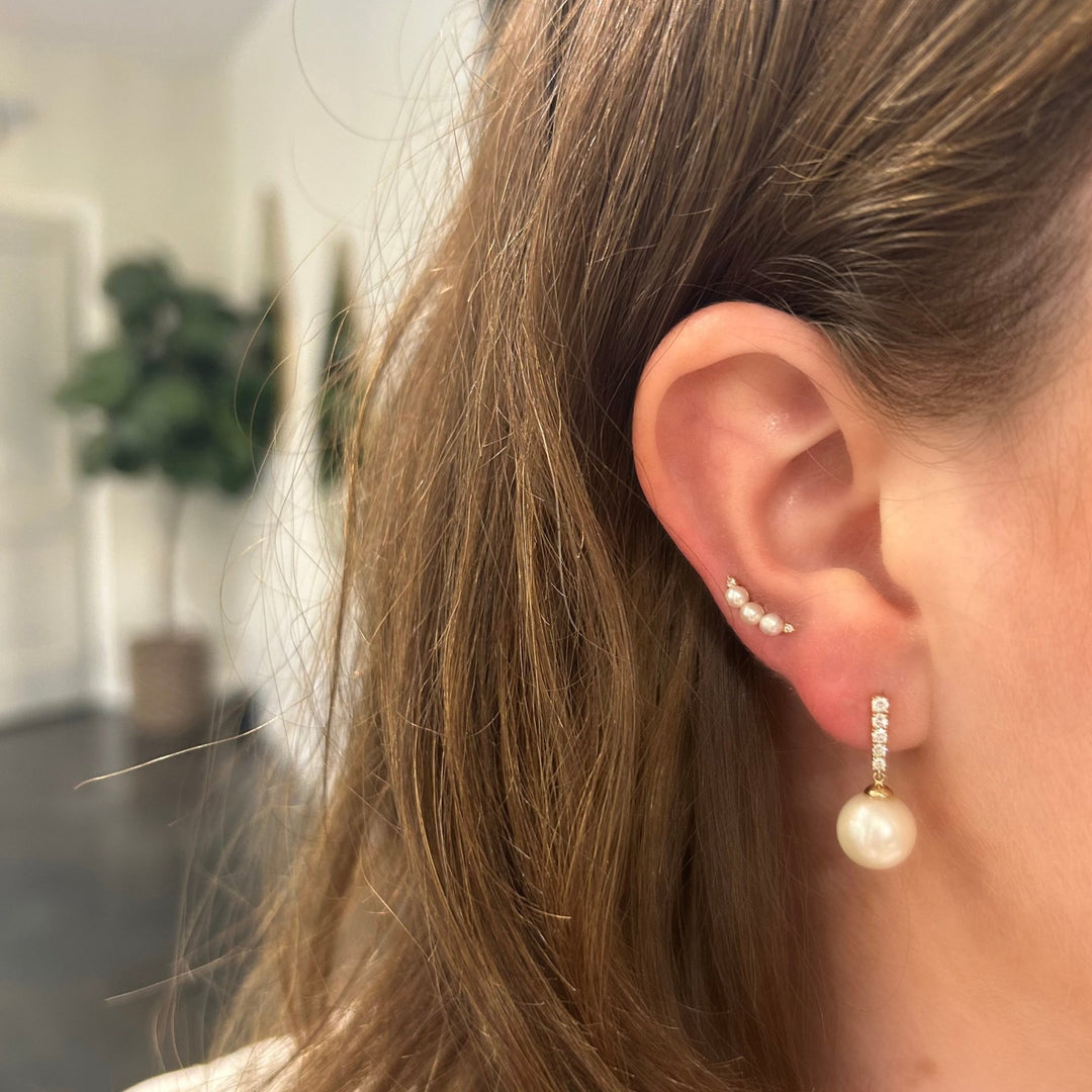 Diamond Bar & Pearl Dangle Earrings - Lindsey Leigh Jewelry