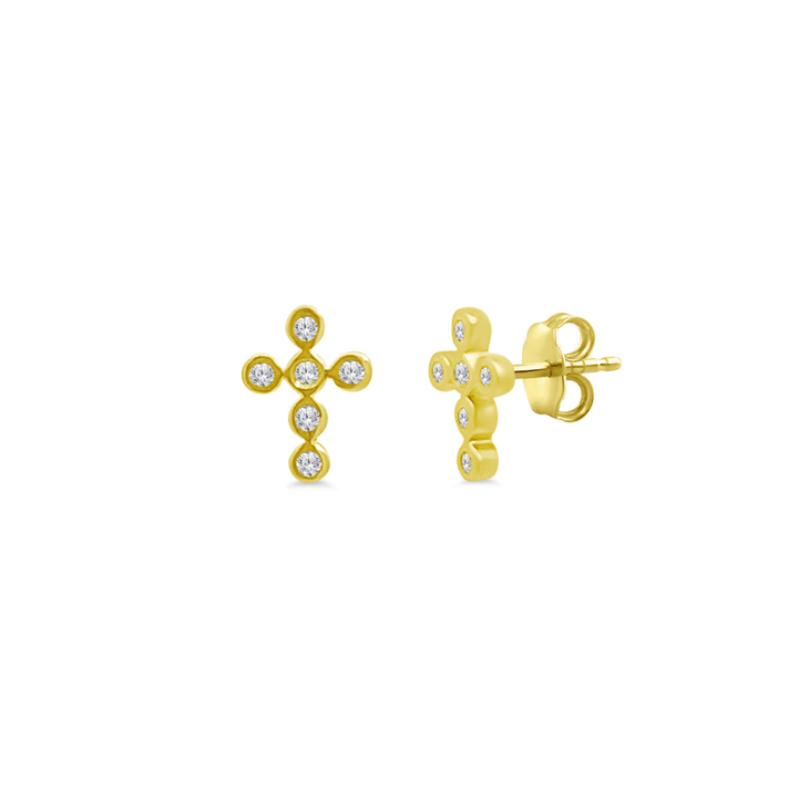 Diamond Bezel Cross Studs - Lindsey Leigh Jewelry