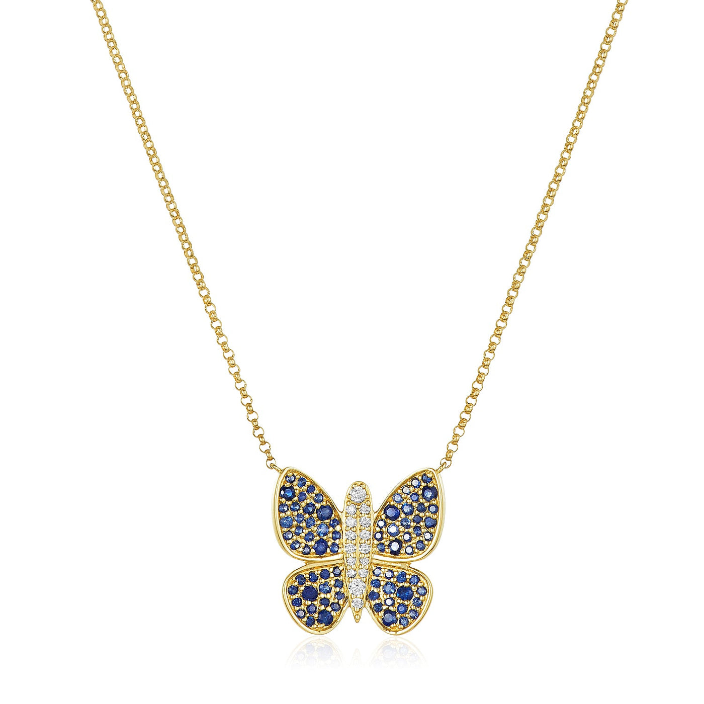 Diamond & Blue Sapphire Butterfly Necklace - Lindsey Leigh Jewelry