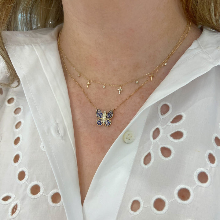 Diamond & Blue Sapphire Butterfly Necklace - Lindsey Leigh Jewelry