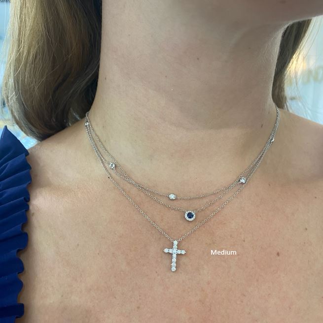 18k White Gold Diamond Cross Necklace —