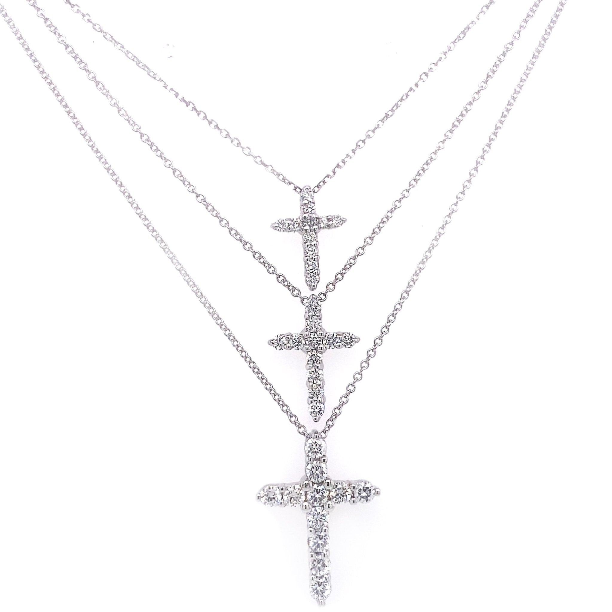 18K White Gold Emerald-Cut Diamond Cross Necklace - Josephs Jewelers