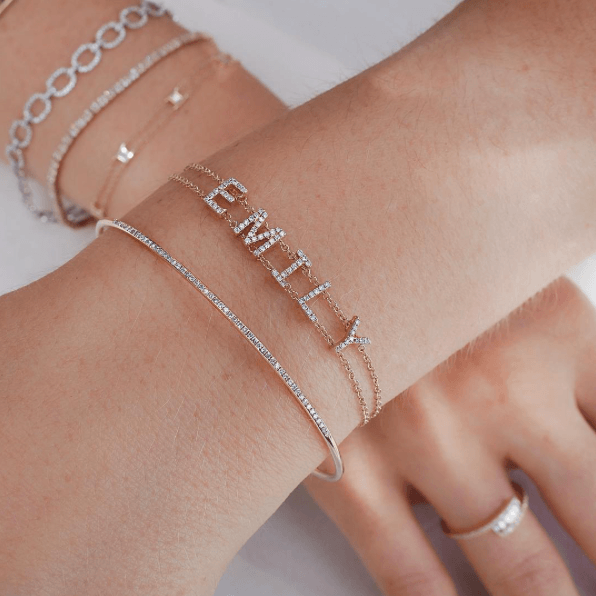 Name Bracelet with Charm | Name bracelet, Girl bracelets, Gold bracelets  stacked