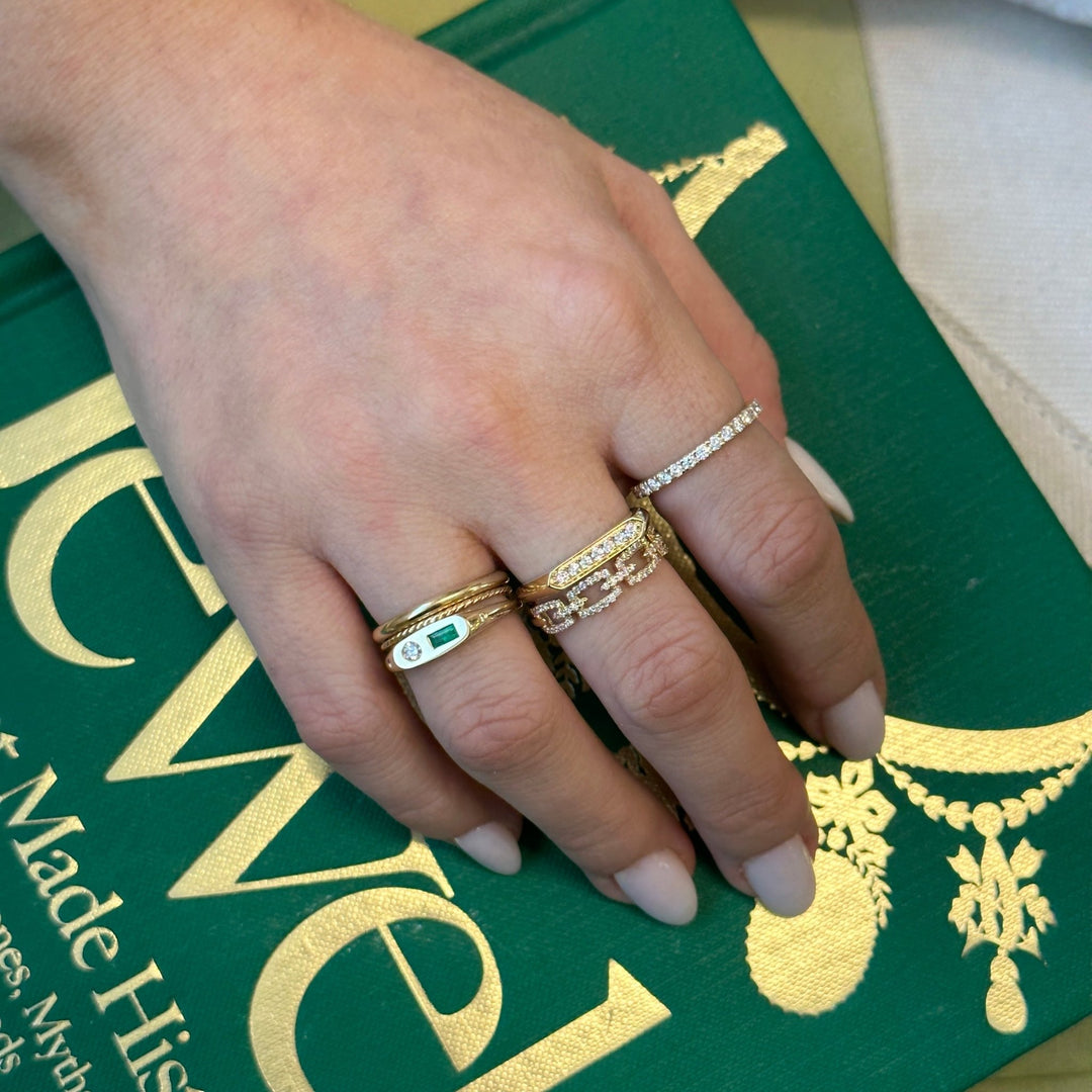 Diamond & Emerald Bar Ring - Lindsey Leigh Jewelry