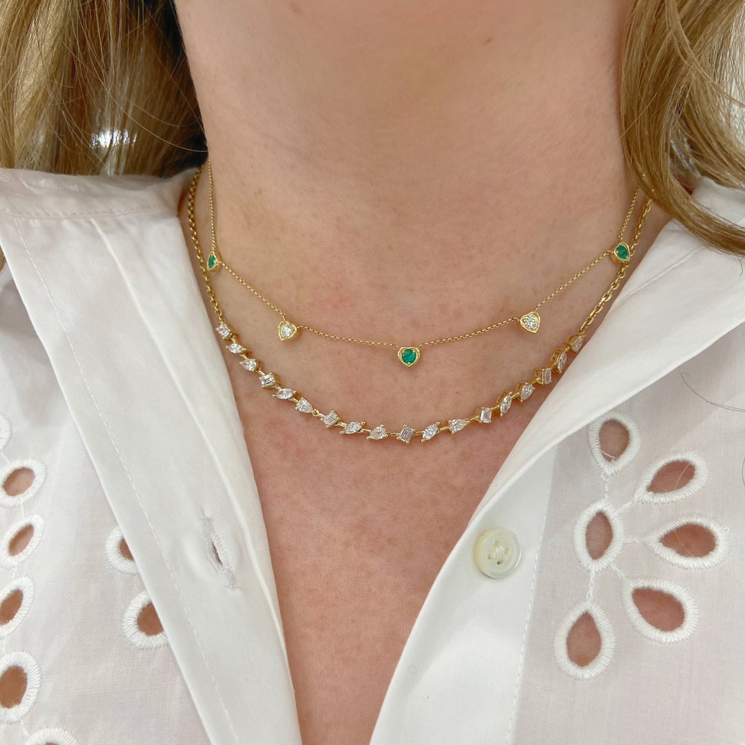 Diamond & Emerald Heart Illusion Necklace