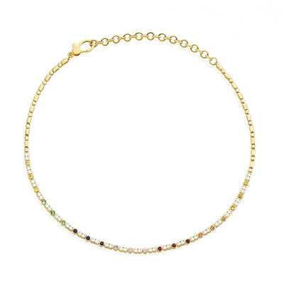 Diamond & Gemstone Bezel Art Deco Tennis Necklace - Lindsey Leigh Jewelry