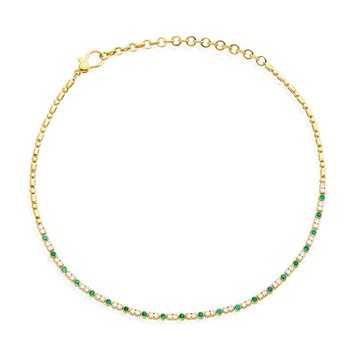Diamond & Gemstone Bezel Art Deco Tennis Necklace - Lindsey Leigh Jewelry