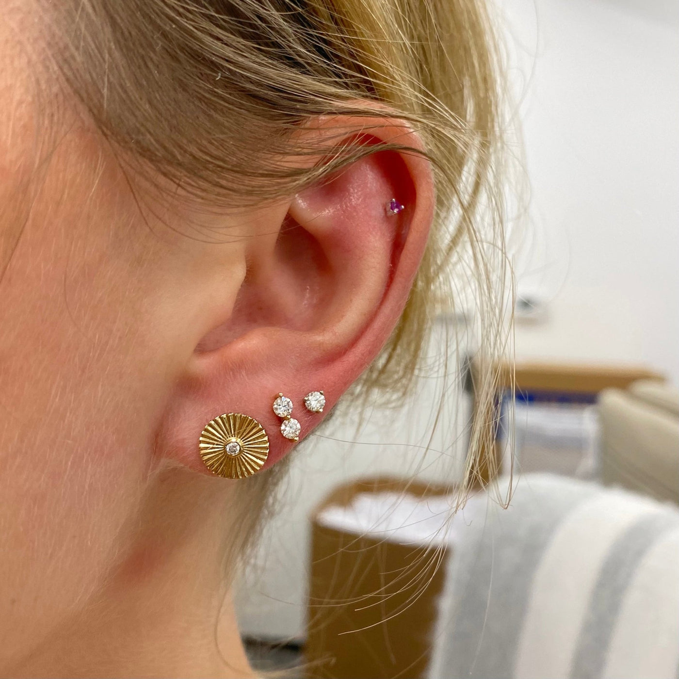 Diamond & Gold Sundial Studs - Lindsey Leigh Jewelry
