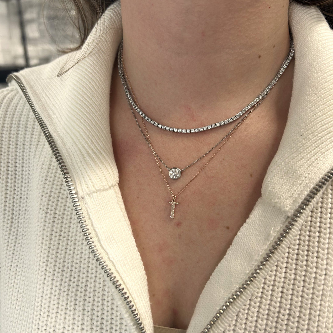 Diamond Gothic Initial Necklace - Lindsey Leigh Jewelry