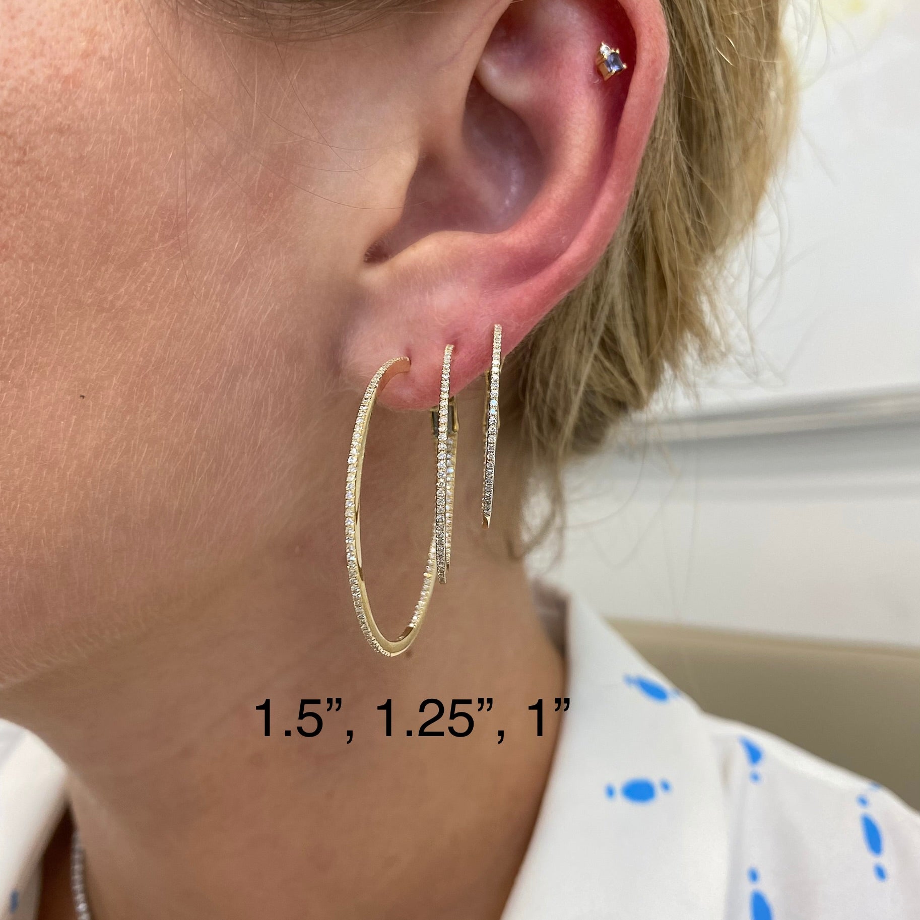 Inside Outside Diamond Hoop Earrings 1-3/4 inch - Minichiello Jewellers