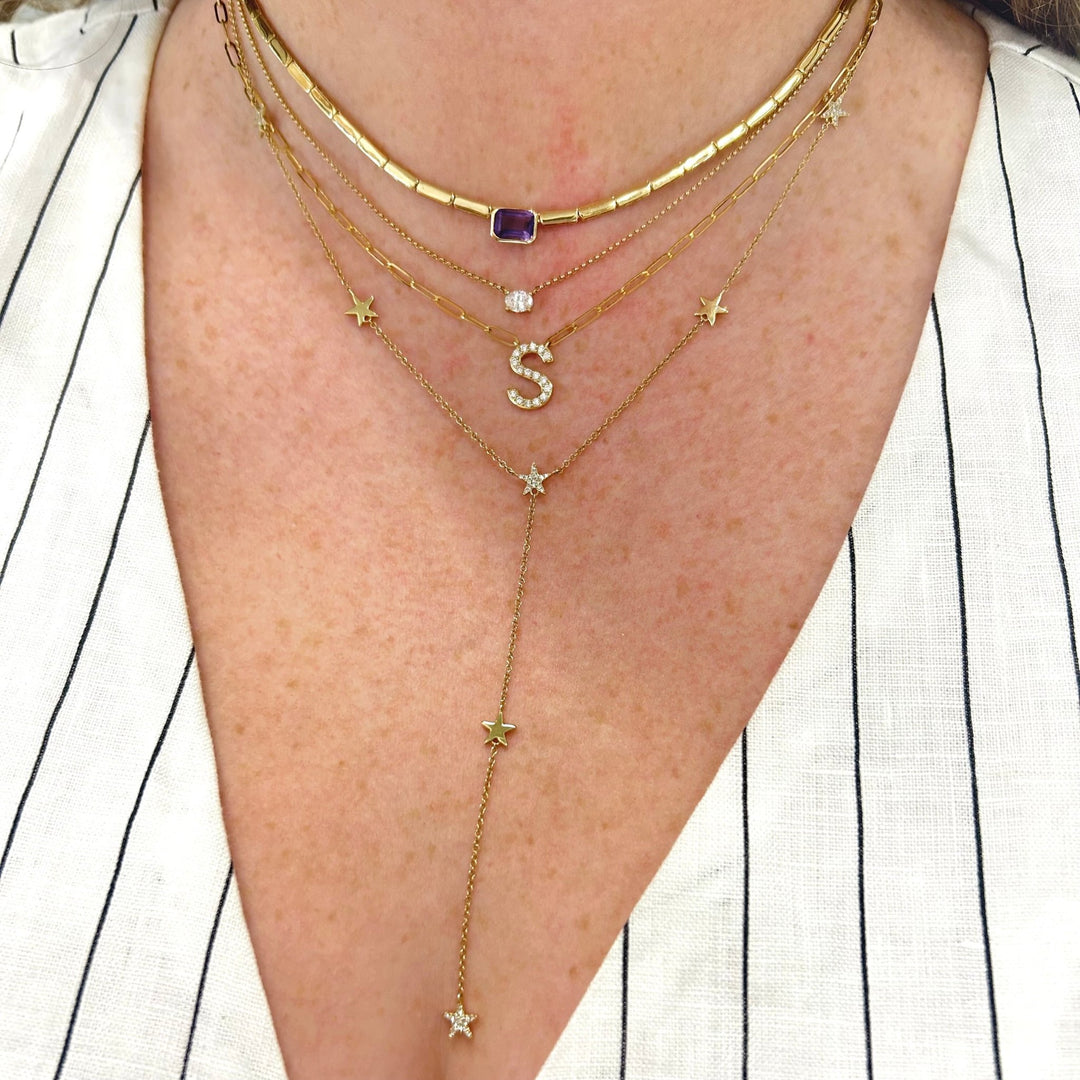 Diamond Initial Paper Clip Necklace - Lindsey Leigh Jewelry