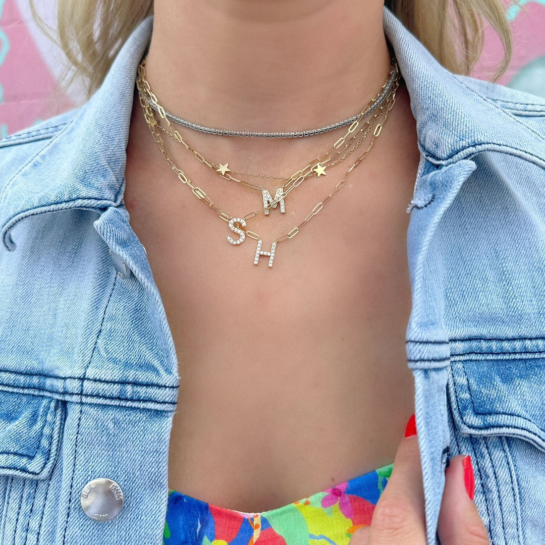 Diamond Initial Paper Clip Necklace - Lindsey Leigh Jewelry