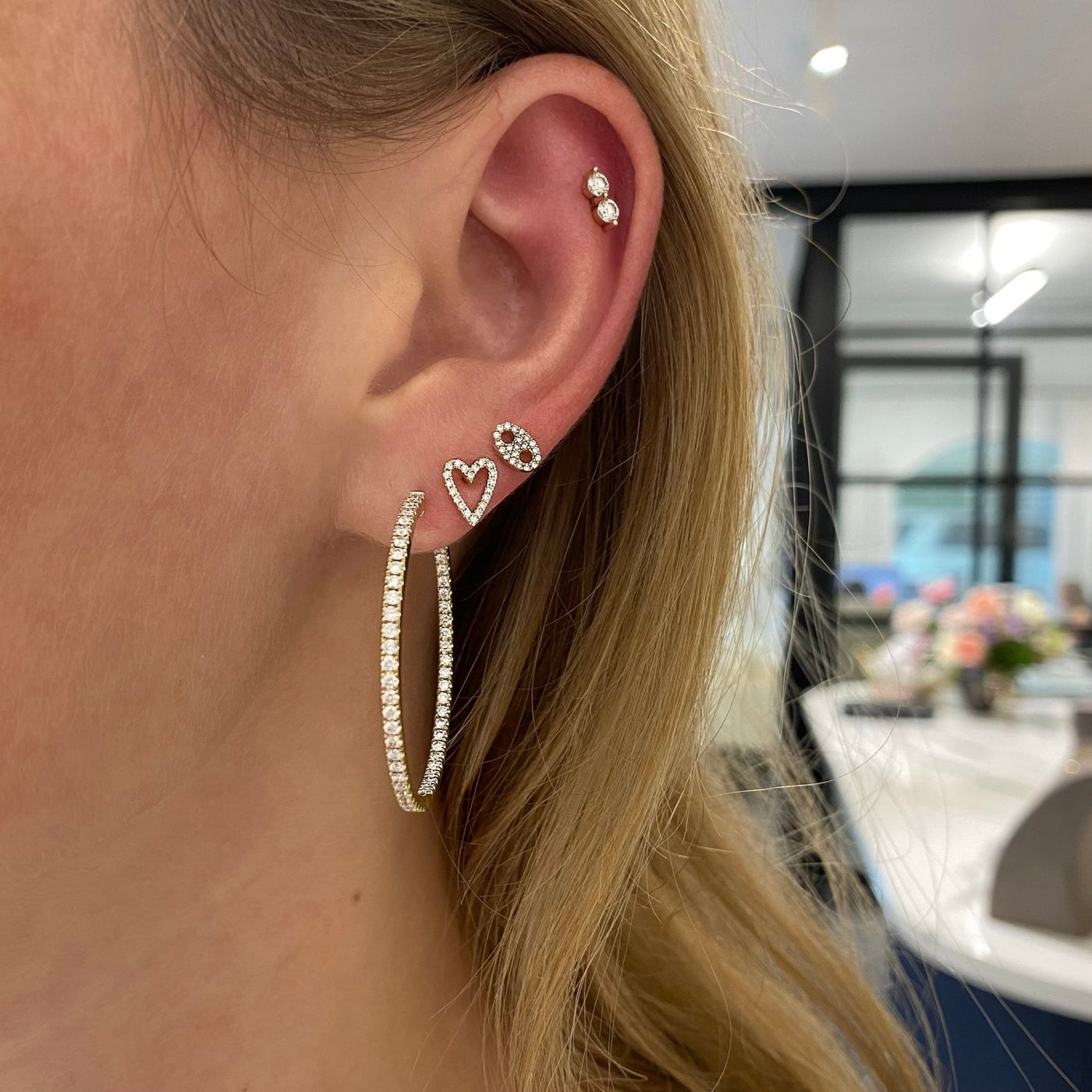 Diamond Open Heart Studs - Lindsey Leigh Jewelry