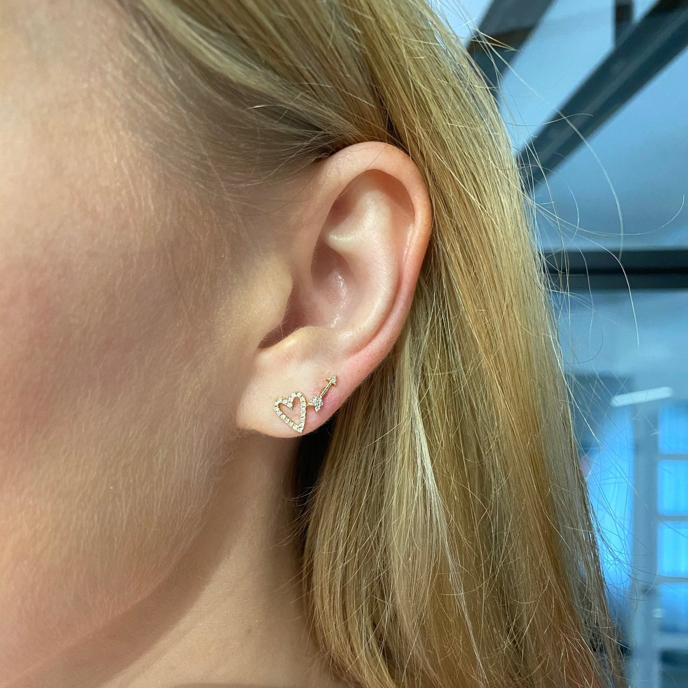 Diamond Open Heart Studs - Lindsey Leigh Jewelry