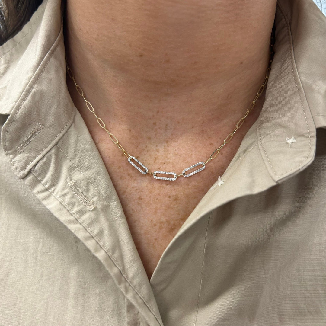 Diamond Paper Clip Station Necklace - Lindsey Leigh Jewelry