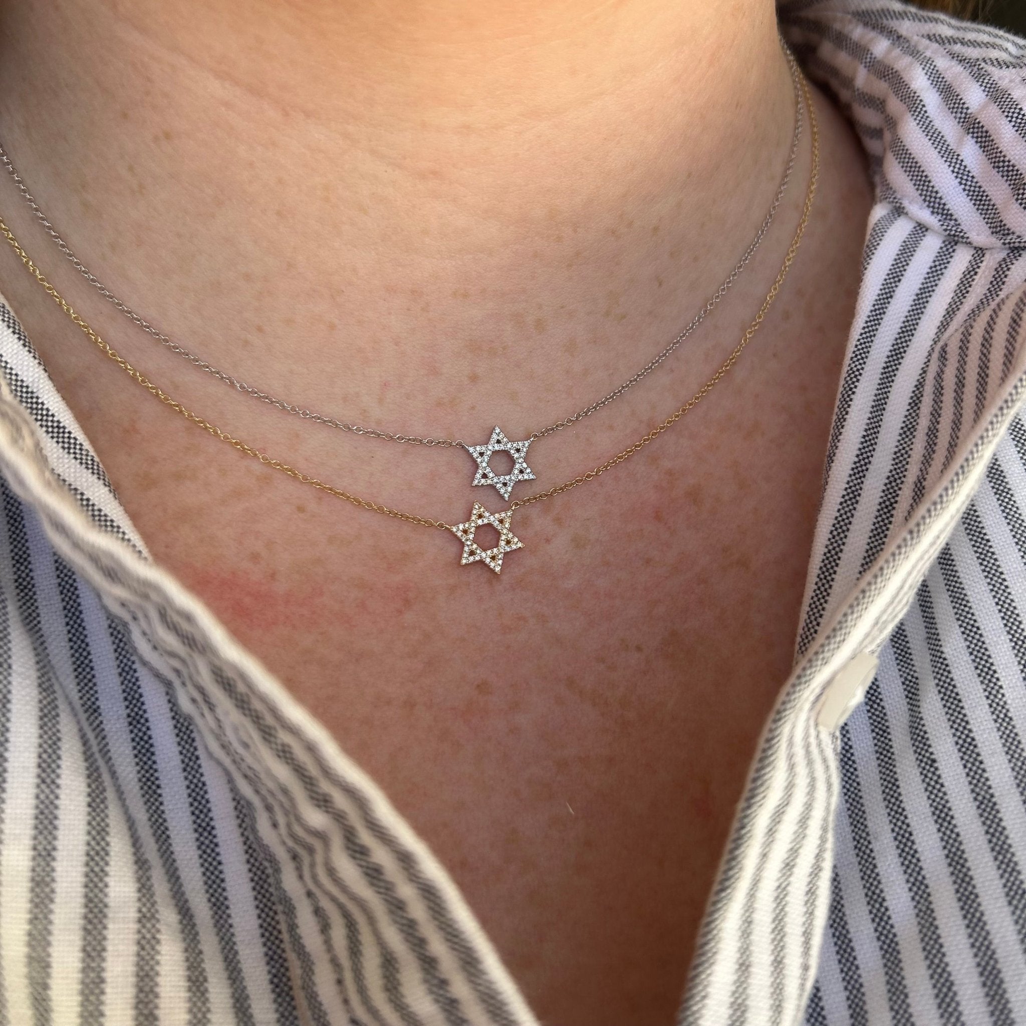 14K Gold Double Sided Jewish Star of David Necklace