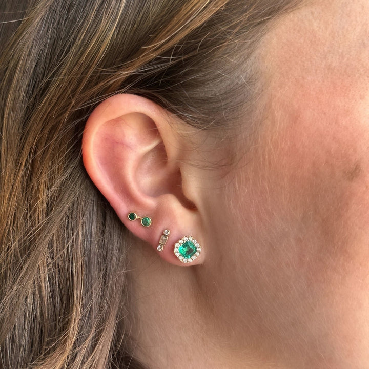 Double Bezel Emerald Studs - Lindsey Leigh Jewelry