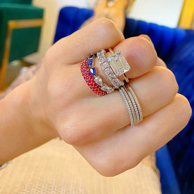 East / West Emerald Diamond Solitaire - Lindsey Leigh Jewelry