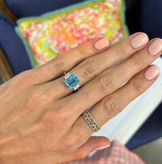 Emerald Cut Aquamarine with Emerald Cut Diamond Side Stones  Lindsey Leigh Jewelry.
